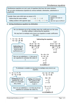 Simultaneous equations review sheet