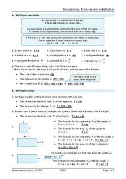 Review sheet - expressions, formulae and substitution
