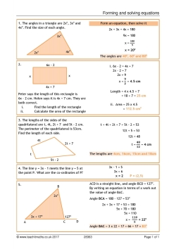 Review sheet - forming and solving equations