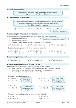 Quadratics review sheet
