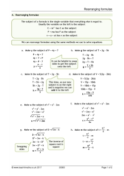 Review sheet - rearranging formulae Review sheet - rearranging formulae