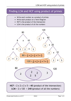 LCM and HCF using product of prime factors poster