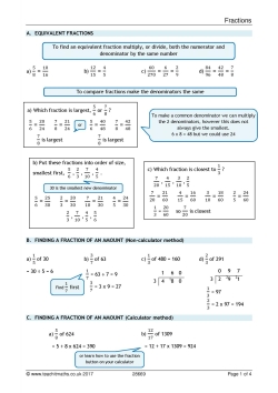 Fractions review sheet