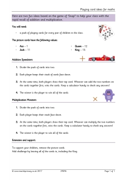 Playing card ideas for maths