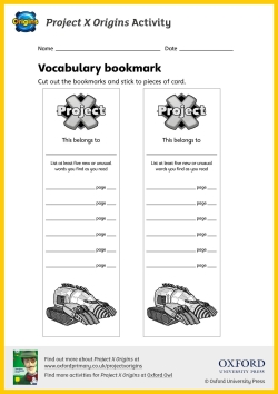 Project X Origins - vocabulary bookmark