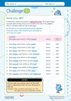 Oxford Primary Dictionary: know your ABC! Challenge 1