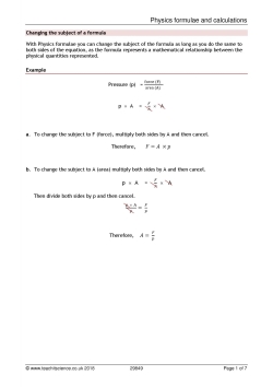 Physics formulae and calculations