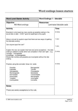 Word endings lesson starters