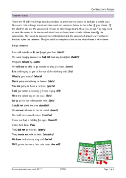 Contractions bingo