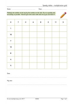 Speedy tables – multiplication grid