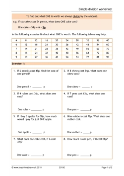 Simple division worksheet Simple division worksheet