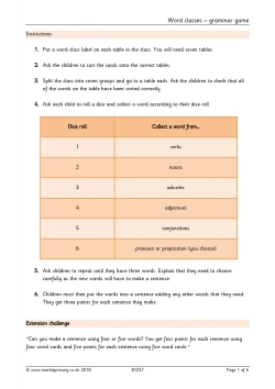 Word classes - grammar game