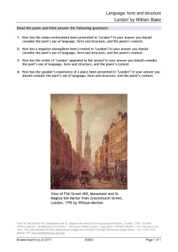 Language, form and structure: 'London' by William Blake
