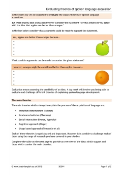 Evaluating theories of spoken language acquisition Evaluating theories of spoken language acquisition
