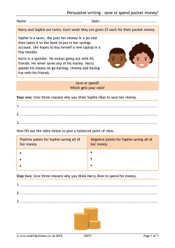 Persuasive writing – save or spend pocket money?