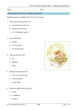 The Tale of Jeremy Fisher – reading comprehension