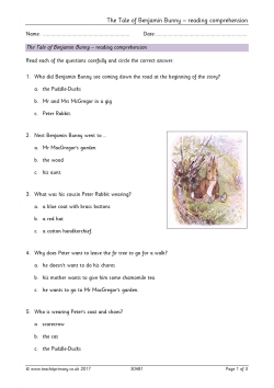 The Tale of Benjamin Bunny – comprehension questions