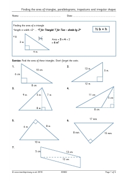 Finding the area of triangles, parallelograms, trapeziums and irregular shapes