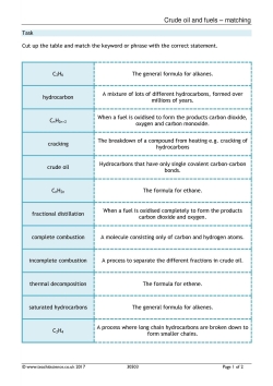 Crude oil and fuels – matching Crude oil and fuels – matching