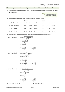Plenary-use of quadratic formula