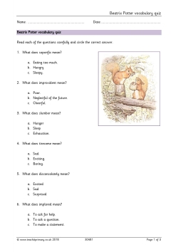 Beatrix Potter vocabulary quiz
