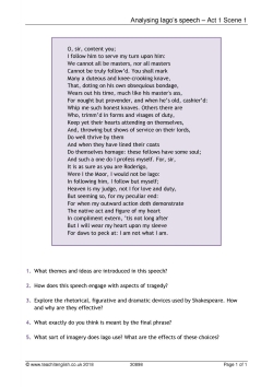 Analysing Iago's speech - Act 1 Scene 1