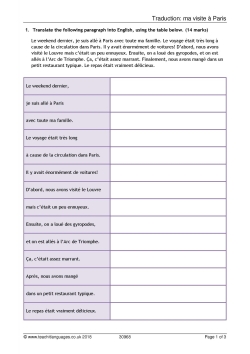 Traduction: ma visite à Paris Traduction: ma visite à Paris