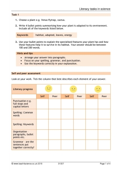 Literacy tasks in science