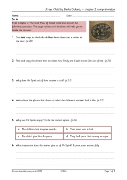 Street Child by Berlie Doherty – chapter 2 comprehension