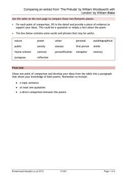 Comparing an extract from 'The Prelude' with 'London'