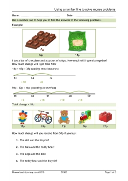Using a number line to solve money problems