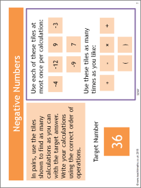 Negative numbers Countdown game