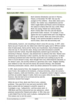 Marie Curie comprehension