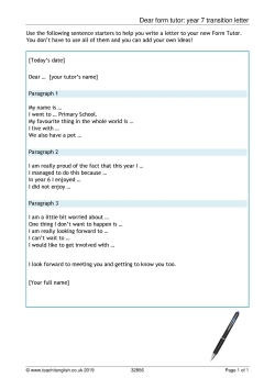Dear form tutor: year 7 transition letter