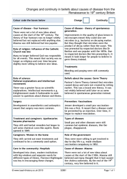 Changes and continuity in beliefs about causes of disease from the Renaissance to 19th century Britain Changes and continuity in beliefs about causes of disease from the Renaissance to 19th century Britain