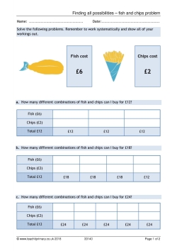 Finding all possibilities - fish and chips problem