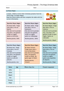 Primary Spanish - Three Kings Christmas letter