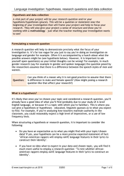 Language investigation: hypotheses, research questions and data collection Language investigation: hypotheses, research questions and data collection