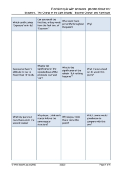 GCSE revision quiz with answers - poems about war