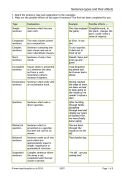 Sentence types and effects worksheet