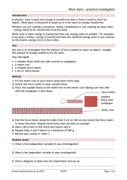 Work done – practical investigation Work done – practical investigation