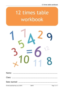 Twelve times table workbook