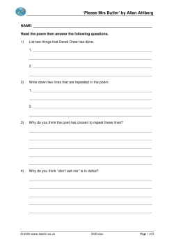 'Please Mrs Butler' by Allan Ahlberg question sheet