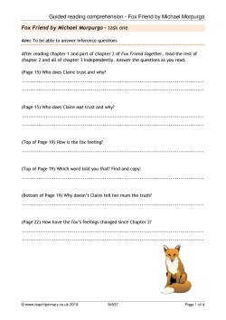 Guided reading comprehension - 'Fox Friend' by Michael Morpurgo