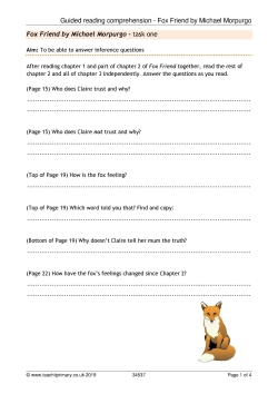 Guided reading comprehension - 'Fox Friend' by Michael Morpurgo Guided reading comprehension - 'Fox Friend' by Michael Morpurgo