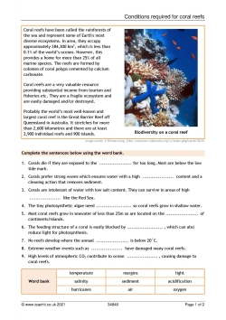 Conditions required for coral reefs