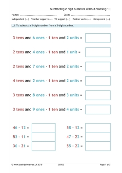 Subtracting 2-digit numbers without crossing 10