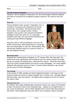Elizabeth I biography and comprehension (KS1)