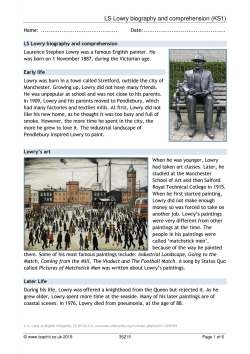 LS Lowry biography and comprehension (KS1)