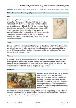Pieter Bruegel the Elder biography and comprehension (KS1)